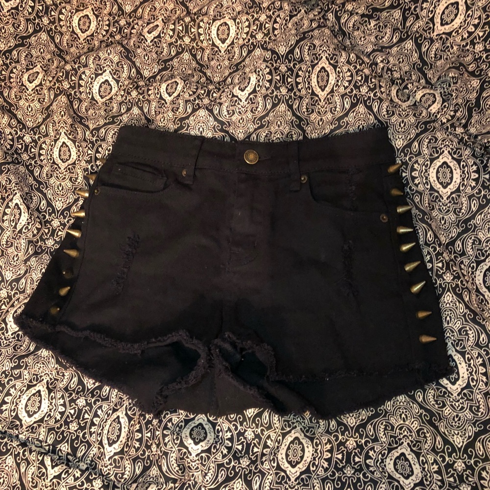 Distressed Denim Shorts with Studs